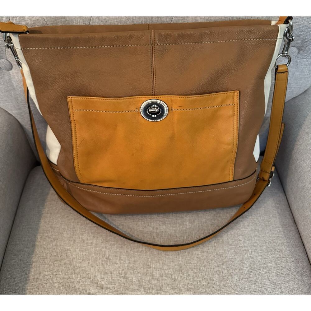 Coach Park Colorblock Brown Leather Hobo Bag 13.5"L x 3"W x 12.5"H Tote F24369